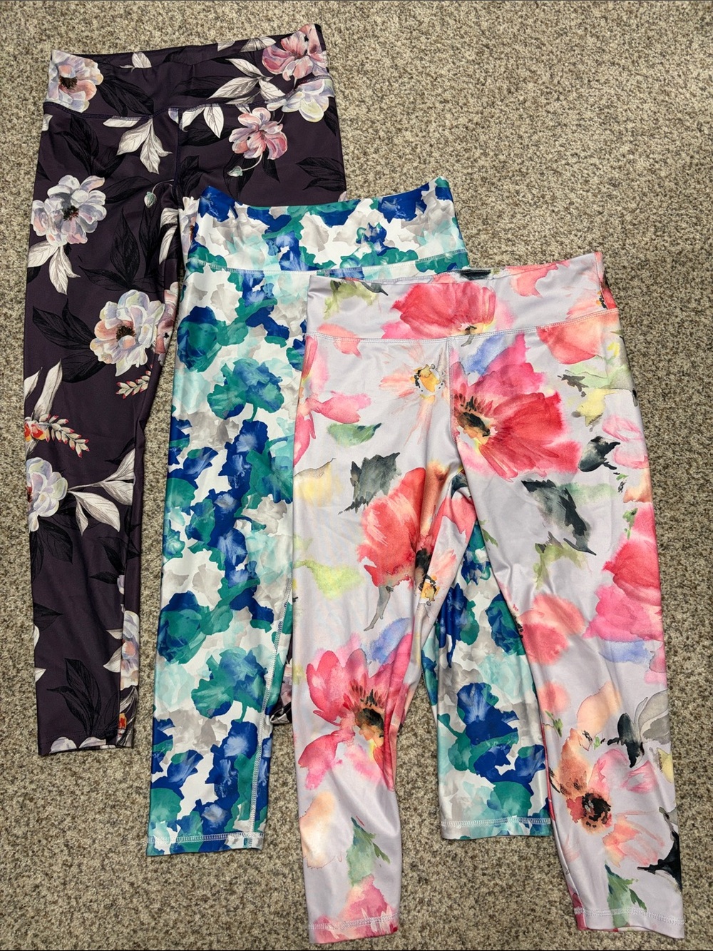 Jockey Floral Stretch Leggings Trio - Purple , Blue, Pink